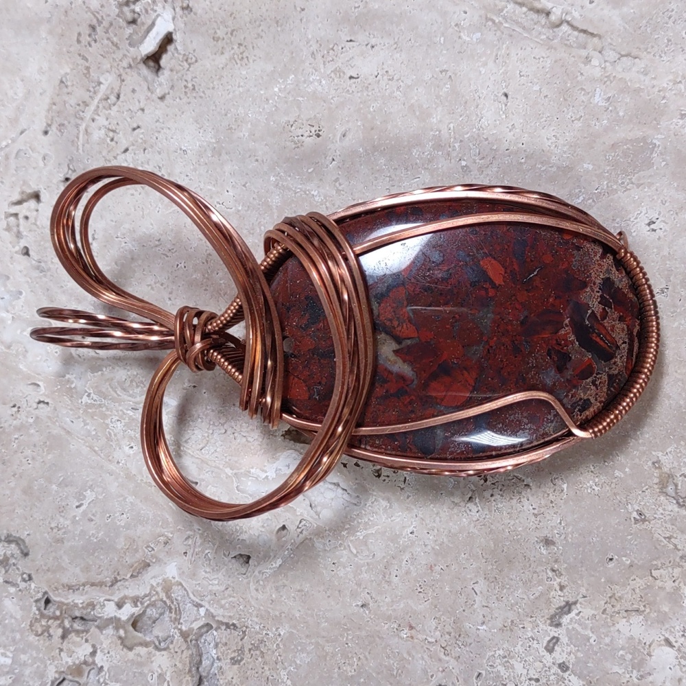 Copper Wire Wrapped Stone Pendant